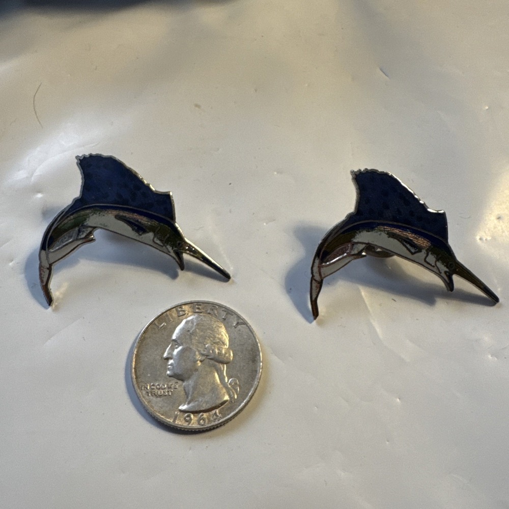 2pcs Vintage Blue Marlin Swordfish Fish Hat Pin Enamel Sport Fishing